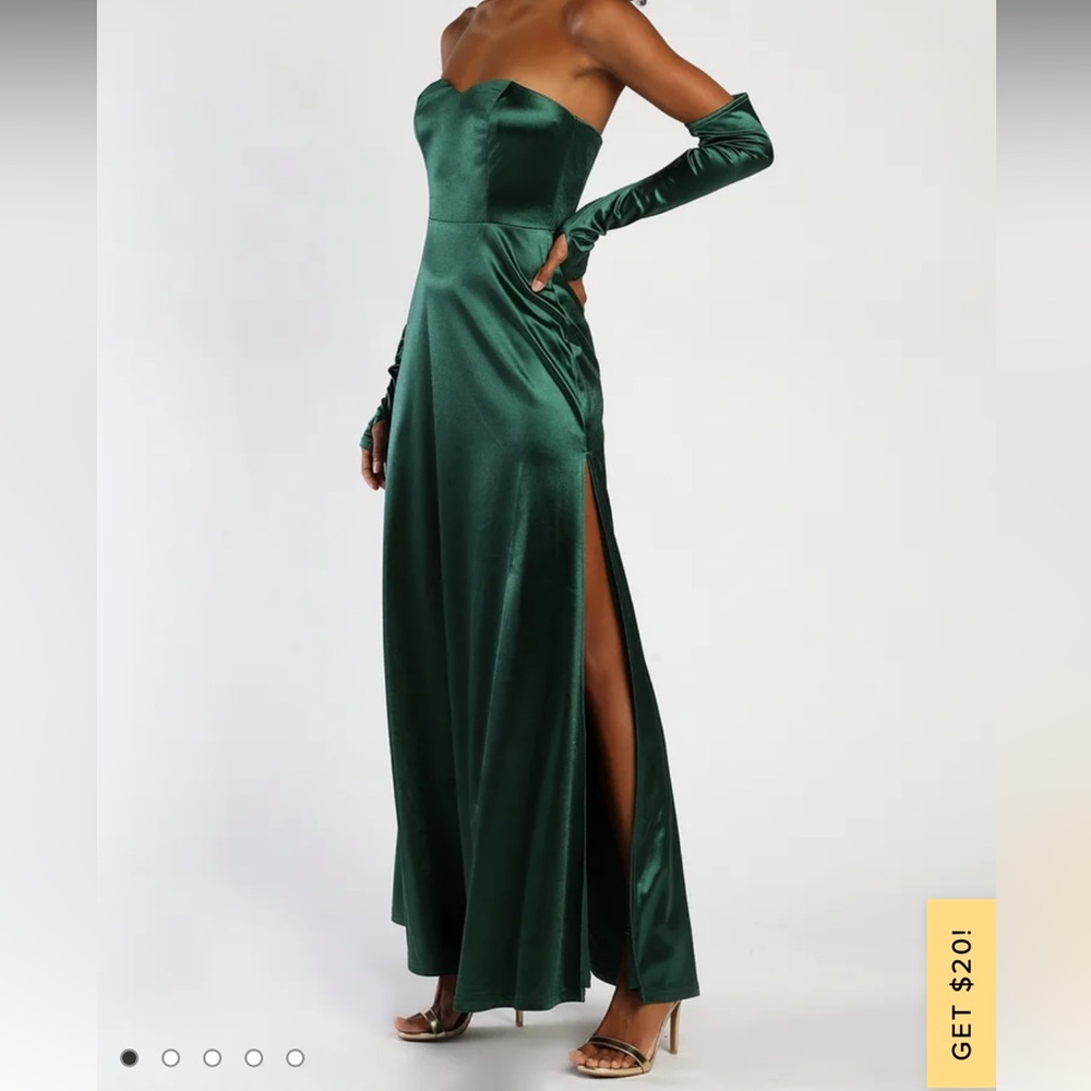 NWT Elegant Emerald Green Strapless Maxi Dress & Gloves